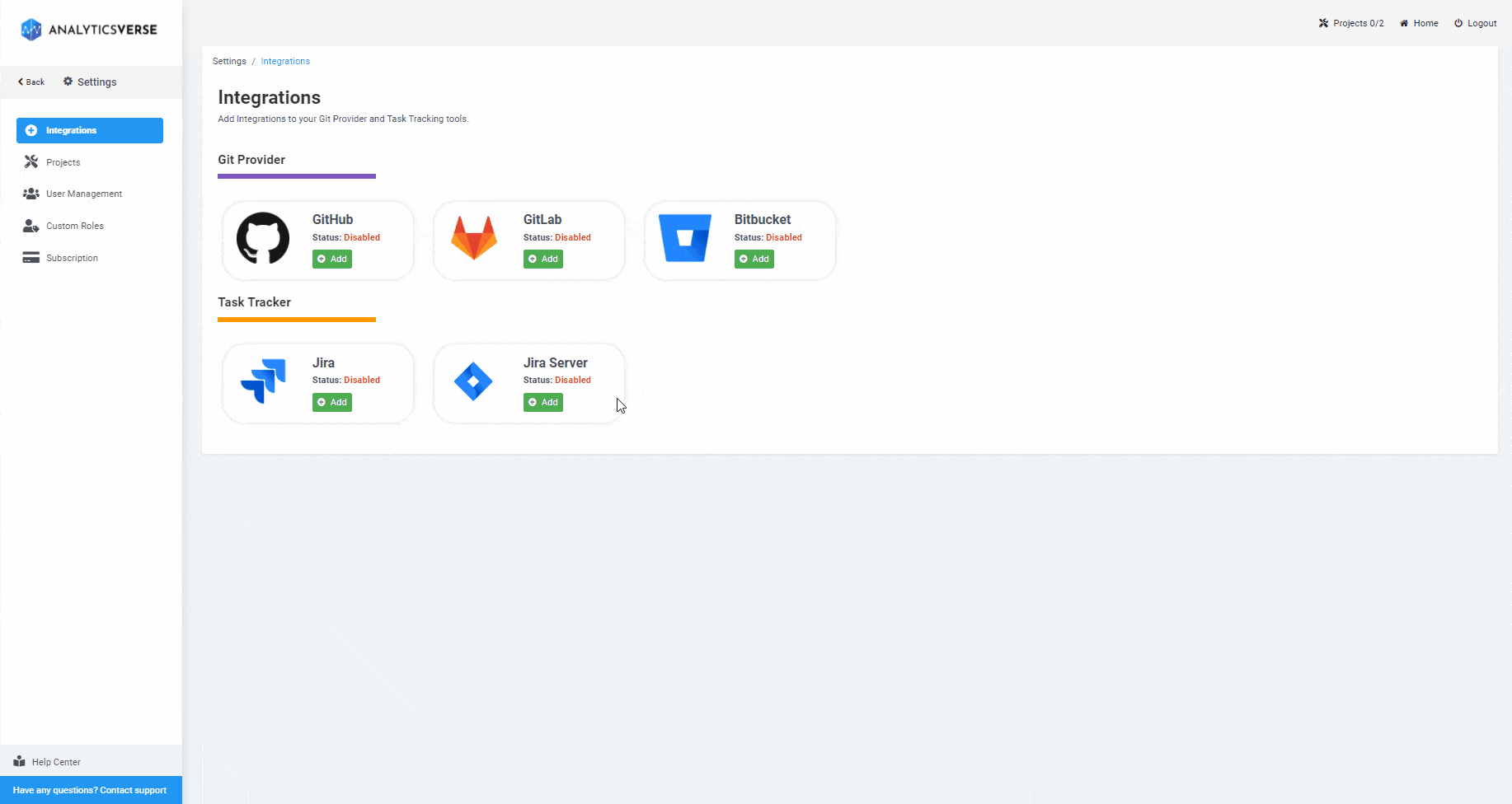 AnalyticsVerse project creation steps